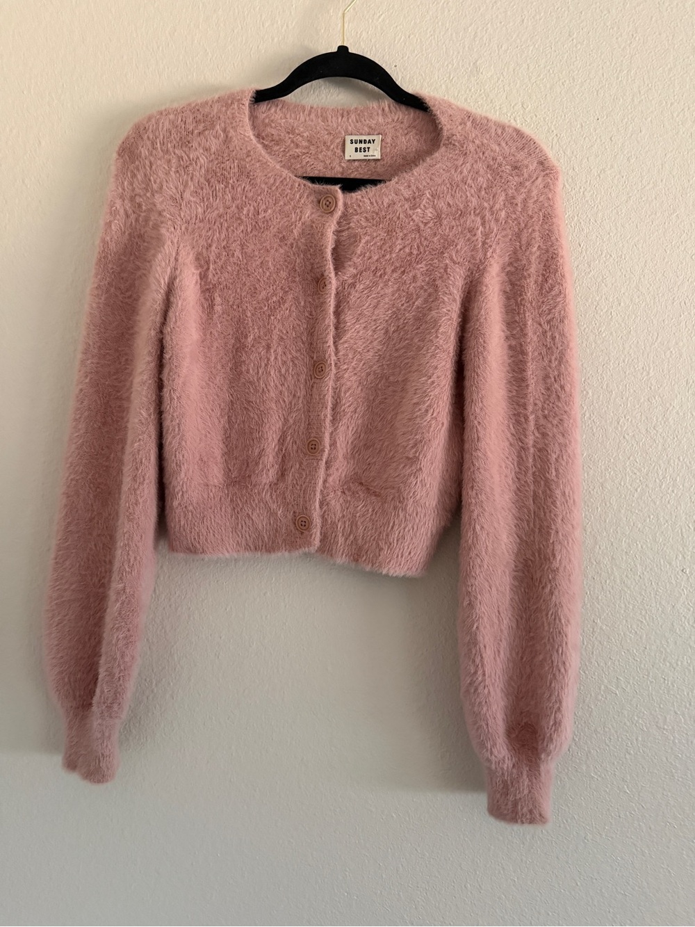 Aritzia Sunday Best Pink Fuzzy Knit Button Cardigan
